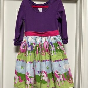 8 KPea purple 3/4 sleeve unicorn dress